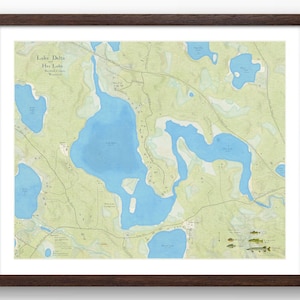 Lac Delta | Lac Hay | Rivière de Fer | Bayfield | Wisconsin | de style vintage | Profondeur du lac | Art de la carte | Carte de pêche | Chalet | Carte personnalisée
