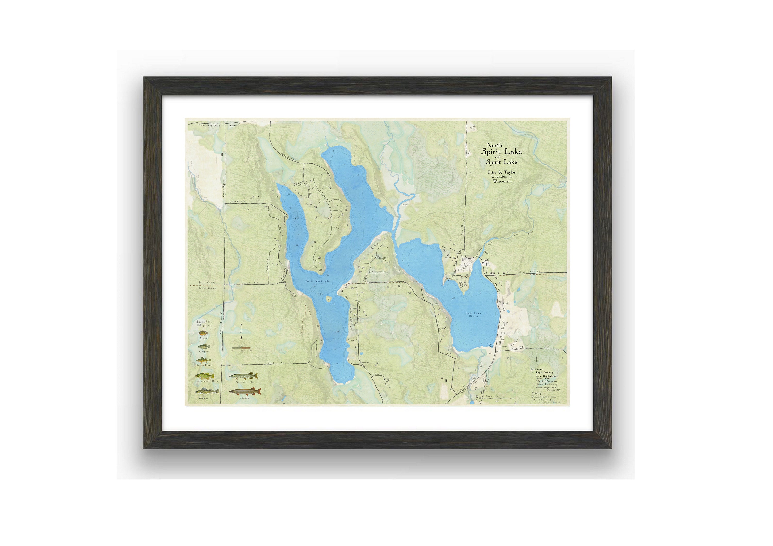 Spirit Lake North Spirit Lake Rib Lake Wisconsin Map Lake Depth Art