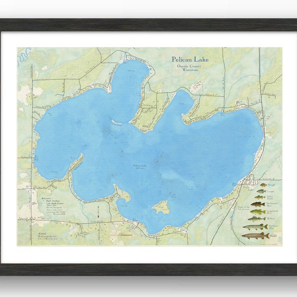Pelican Lake Oneida County Map Etsy