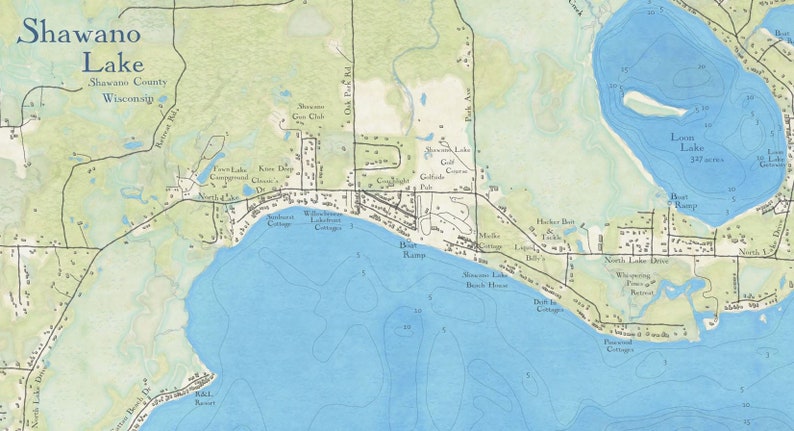 Shawano Map Shawano Lake Map Art: Wisconsin Watercolor Style Print - Etsy