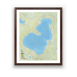 Stormy Lake, Wisconsin, comté de Conover Vilas. Belle oeuvre d'art murale pour le lac. Carte de style vintage rustique. Carte de pêche Northwoods WI