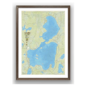 Lac à la truite | Comté de Vilas | Jonction de Boulder | Wisconsin | de style vintage | Profondeur du lac | Art de la carte | Carte de pêche | Chalet | Carte personnalisée