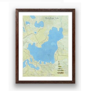 Lac du maskinongé | Comté d'Oneida | Wisconsin | de style vintage | Profondeur du lac | Art de la carte | Carte de pêche | Chalet | Carte personnalisée | Northwoods