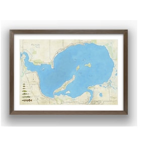 Carte de Fox Lake dans le Wisconsin. Art mural. Beau cadeau unique. Peut être personnalisé pour votre maison ou votre entreprise au bord du lac. Randolph, comté de Dodge WI