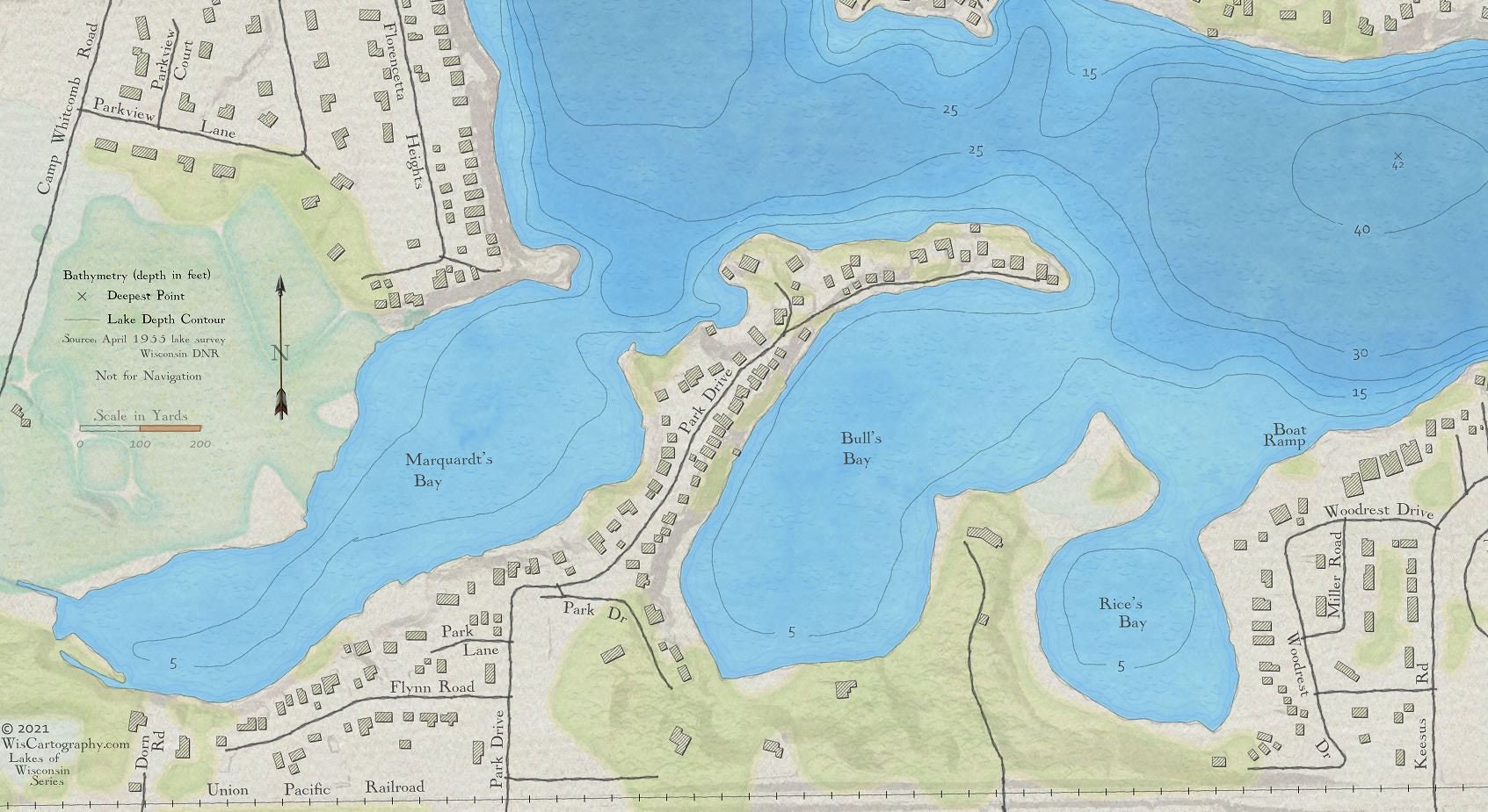 Lake Keesus Hartland Waukesha County Wisconsin Vintage Style Map Print