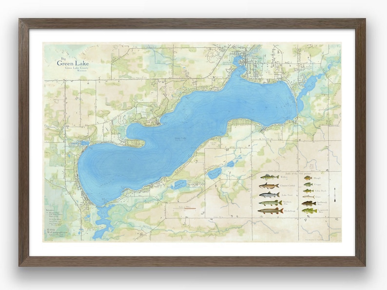 Green Lake Wisconsin Map Art: Vintage Style Depth Chart - Etsy