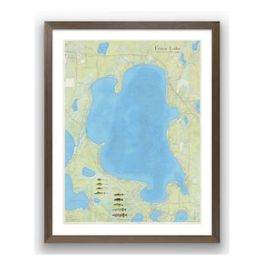 Fence Lake | Vilas County | Wisconsin | Vintage Style Map | Lake Depth | Map Art | Fishing Map | Cottage | Custom Map Art | Lake House