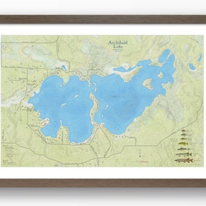 Archibald Lake | Lakewood | Townsend | Oconto County | Wisconsin | Vintage Style Map | Lake Depth | Map Art | Fishing Map | Cottage | Gift