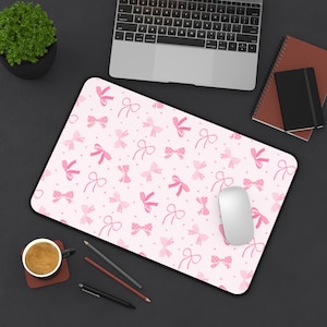 Cute Pink Bow Desk Mat, Home Office Decor, Gamer Mouse Pad, Gift for Her,  Workspace Accessory