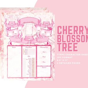 Cherry Blossom Tree | TTRPG Character Sheets, 4 Fully Detailed Pages, JPG, DnD Tabletop Roleplaying Game, Gift for Tabletop Gamer