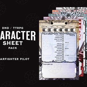 DnD Character Sheet Pack | Starfighter Pilot Themed DnD5e Insert, Adventurer's Notes, Dungeon Master Document, TTRPG Sheets, DnD Printable