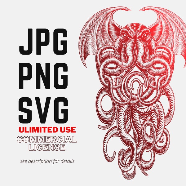 Lord Cthulhu SVG, PNG, JPG | Cthulhu Digital Download, Lovecraftian Direct Download, Call of Cthulhu Graphic, Website Design DnD