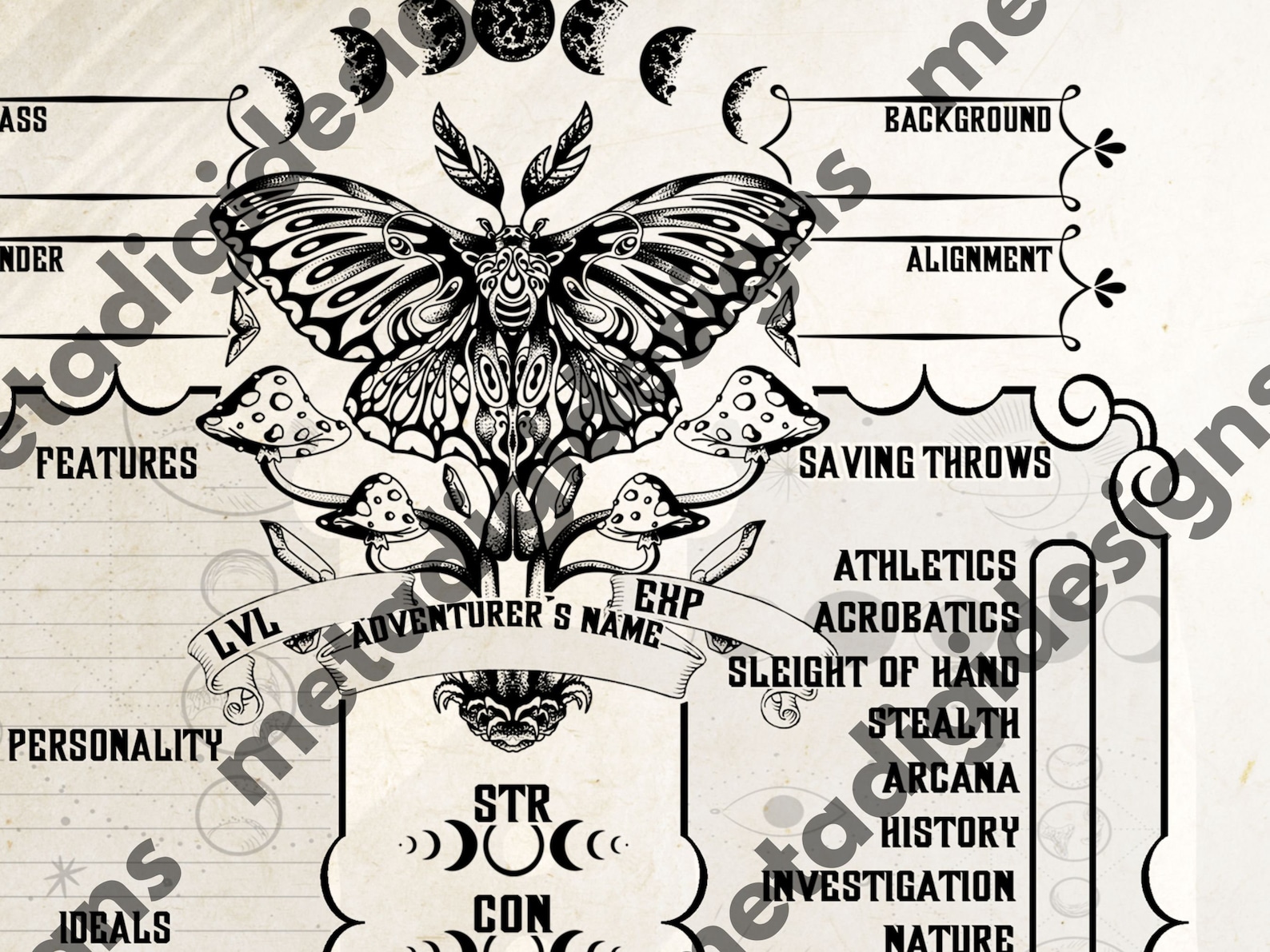 Dnd Character Sheet Pack | Death's Head Moth Themed Dnd5e Insert ...