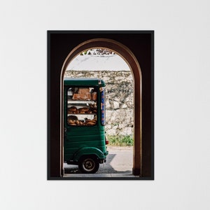 Poster fotografico con stampa artistica di Sri Lanka Green Tuktuk | Vendita di pane, cibo da strada | Decorazione murale Asia Sud-Est Asiatico | Idea regalo per parete con tema viaggi