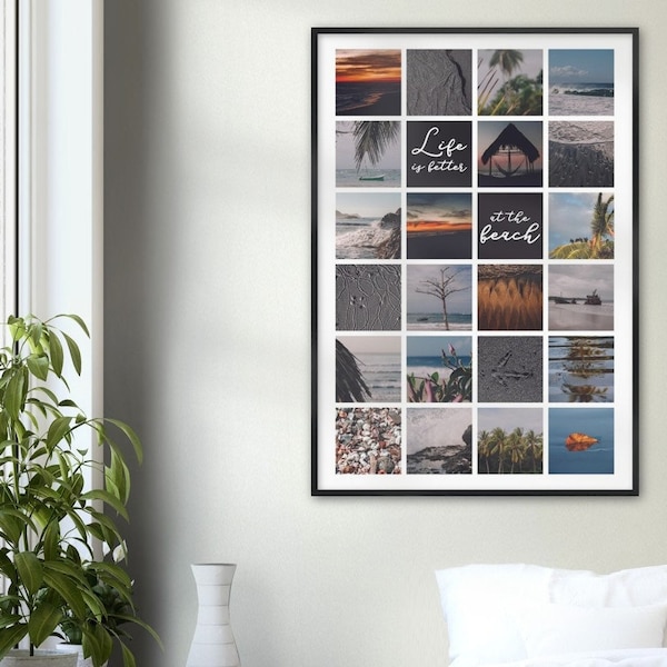 Beach Photography Poster Print | Collage with 22 pictures of beaches of Central America | Colorful Photography Print | Wall decoration
