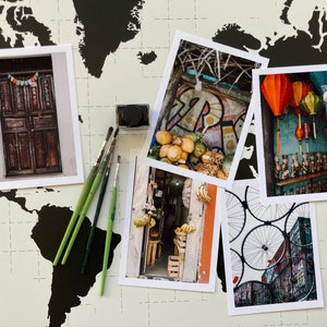 Ensemble coloré de 5 cartes postales avec des photographies du monde entier | Photographies de rue du Guatemala, du Sri Lanka, du Vietnam et d'Allemagne