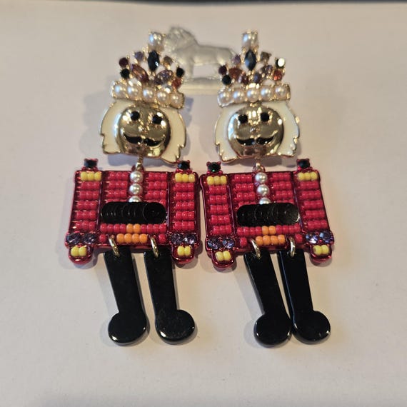 Festive Beaded Nutcracker Statement Earrings - Ho… - image 2