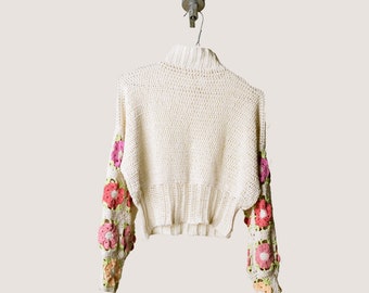 Crochet Crop Flower Sweater PDF PATTERN