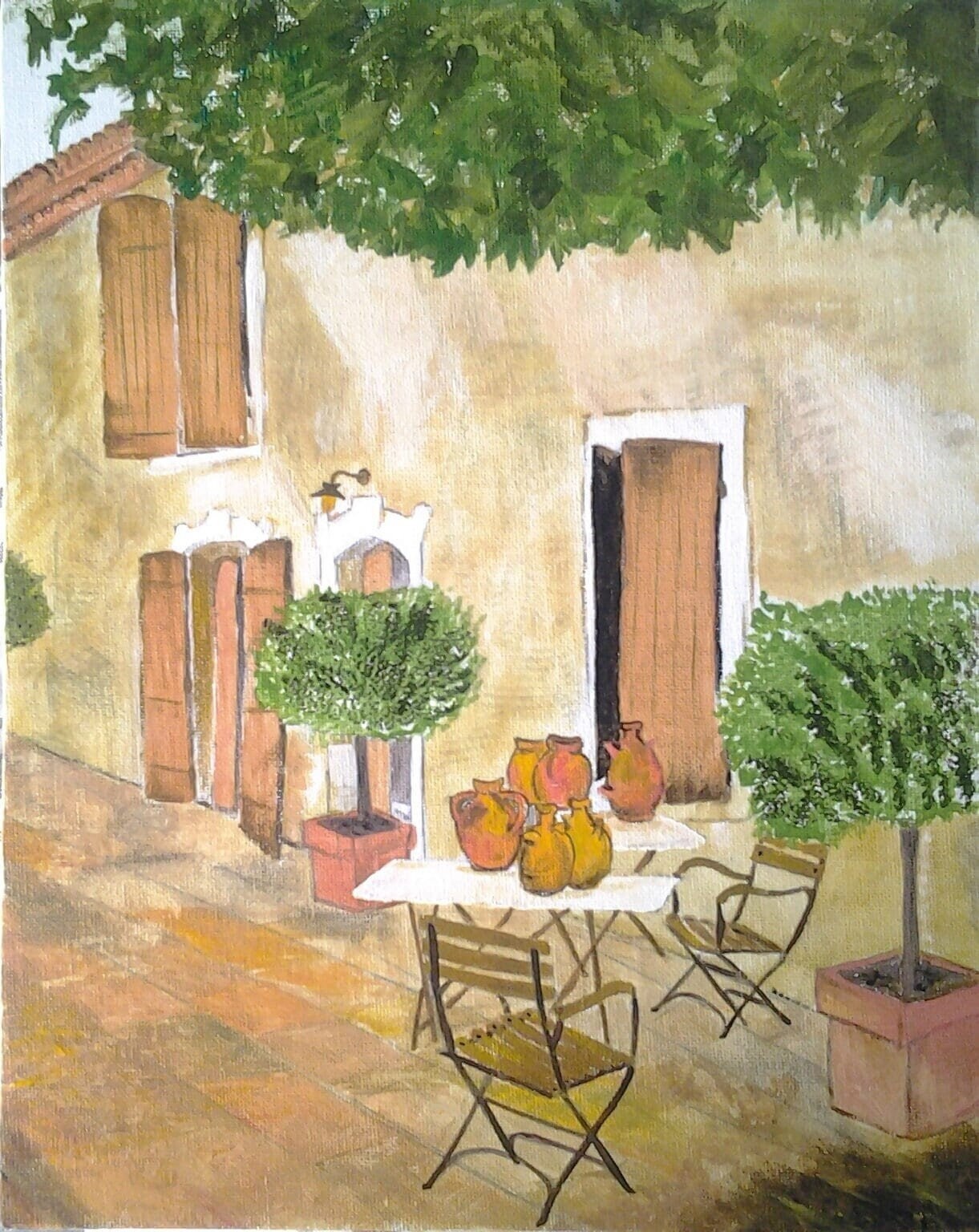 Peinture sur Carton Entoilé Français.décoration Maison Fait Main Multicolore. Peinture Acrylique Cha