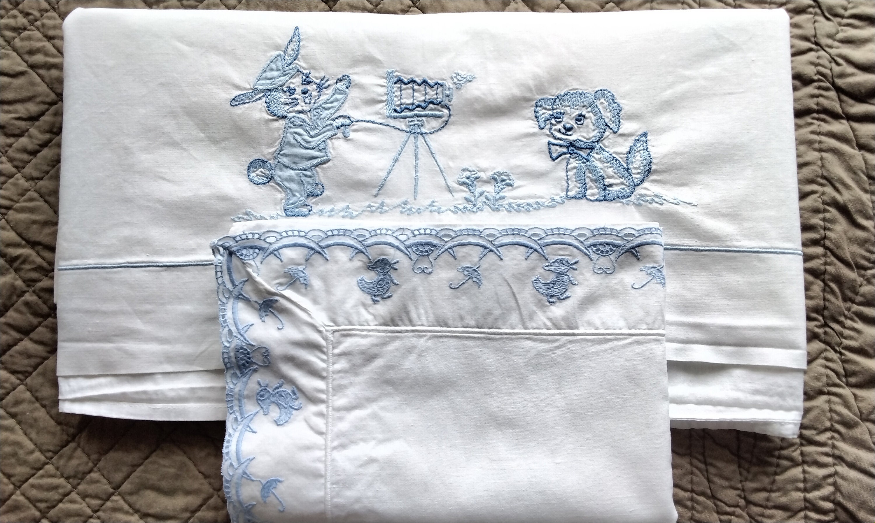 Drap et Taie Linge de Lit Enfant.linge Vintage.linge en Coton Vintage.drap Vintage Français.broderie