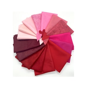 15 Pc REDS / PINKS Collection Merino Wool Blend Felt Collection// 9&quot; X 12&quot; or 12&quot; X 18&quot; Red Felt // Craft Felt // Pink Felt // Soft Felt