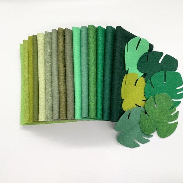 15 Pc "GORGEOUS GREENS" Merino Wool Blend Felt Collection // 9" X 12" or 12" X 18" Green Felt // Craft Felt // St. Patricks Day // Appliques