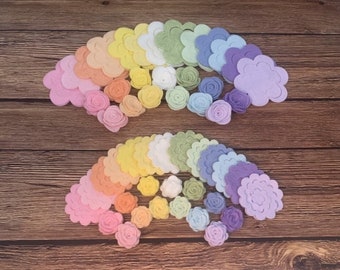 52Pcs PASTEL RAINBOW // Wool Blend Felt 3D Rose Flowers // DIY Felt Flower Collection //Die Cut // Felt Rose (Small and Medium Collection)