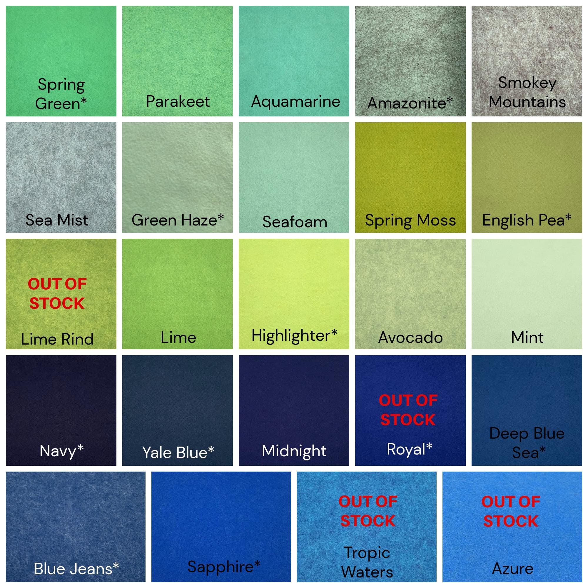 Color Raw Felt 15 SHEETS - 9
