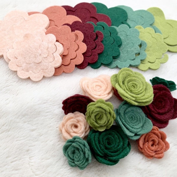 24Pcs Winter Roses // Wool Blend Felt 3D Rose Flowers // Felt Flowers // Felt Rose // Christmas Felt Roses // Small and Medium Felt Roses