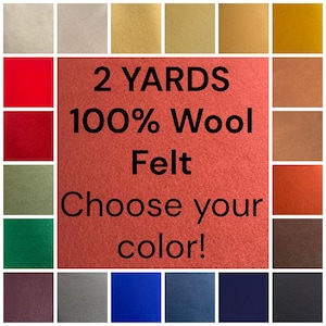 2 YARDS- 100% WOOL FELT- Choose Your Color // Cut to order // Soft Felt// Approximately 3mm Thick // Crafts // Premium Merino Wool Felt