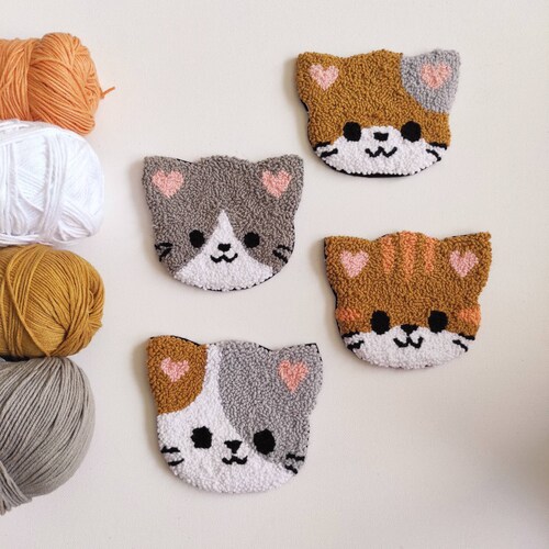 Punch Needle Coasters Cat Lovers Gift Mug Rugs Tufted Etsy
