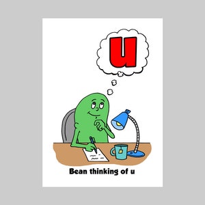 Druckbar Denken an Sie / College Note / Miss You Bean Wortspiel Sofortiger Download