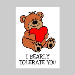 Afdrukbare sarcastische liefdeskaart I Bearly Tolerate You direct downloaden
