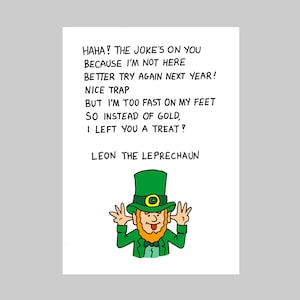 Printable Leprechaun Trap Cute Note Last Minute Instant Download