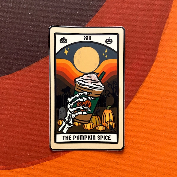 Pumpkin Spice Tarot Card Sticker-Cute Fall sticker, PSL, spooky sticker, Witchy sticker, Tarot card sticker, The Pumpkin Spice, PSL gift