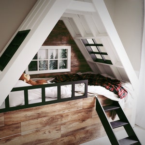 DIY Kid's Bed Building Plans for A-Frame Cabin Kid's Bed with Trundle DIGITAL DOWNLOAD