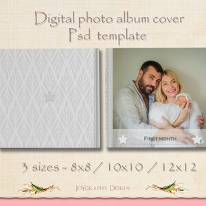 Grey Photobook Cover Template, Baby Girl Boy Photo Album Cover, Family Photographer Templates, Photoshop Template, INSTANT DOWNLOAD PSD File