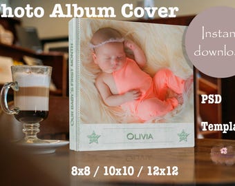 Plantilla de portada para álbum de fotos de bebé, formato PSD editable (descarga digital)