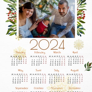 Aquarell Jahreskalender 2024 Vorlage Personalisiert Druckbar Bearbeitbar Buchstabe Größe Sofort Download Bilderrahmen PNG PSD Bild 4