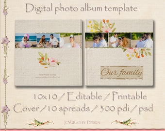 Plantilla de álbum de fotos familiar de 10 x 10, 10 páginas (PSD, descarga digital)