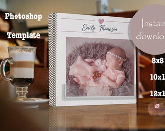 Plantilla de portada para álbum de fotos de bebé niña, PSD editable (descarga digital)