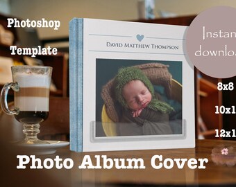 Plantilla de portada para álbum de fotos de bebé niño, PSD editable (descarga instantánea)
