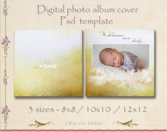 Newborn Photo Album Cover Template, Editable PSD File (Instant Download)