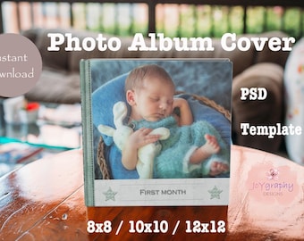 Plantilla de portada para álbum de fotos de bebé niño, editable en Photoshop (PSD) (descarga instantánea)