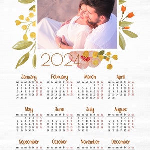 Aquarell Jahreskalender 2024 Vorlage Personalisiert Druckbar Bearbeitbar Buchstabe Größe Sofort Download Bilderrahmen PNG PSD Bild 5