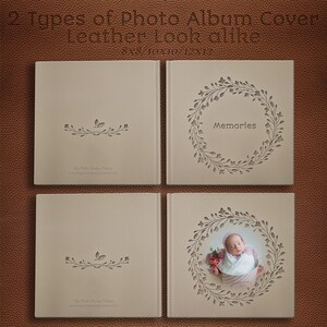 Baby Photo Album Cover Template, Digital White Leather Paper (Photoshop PSD)