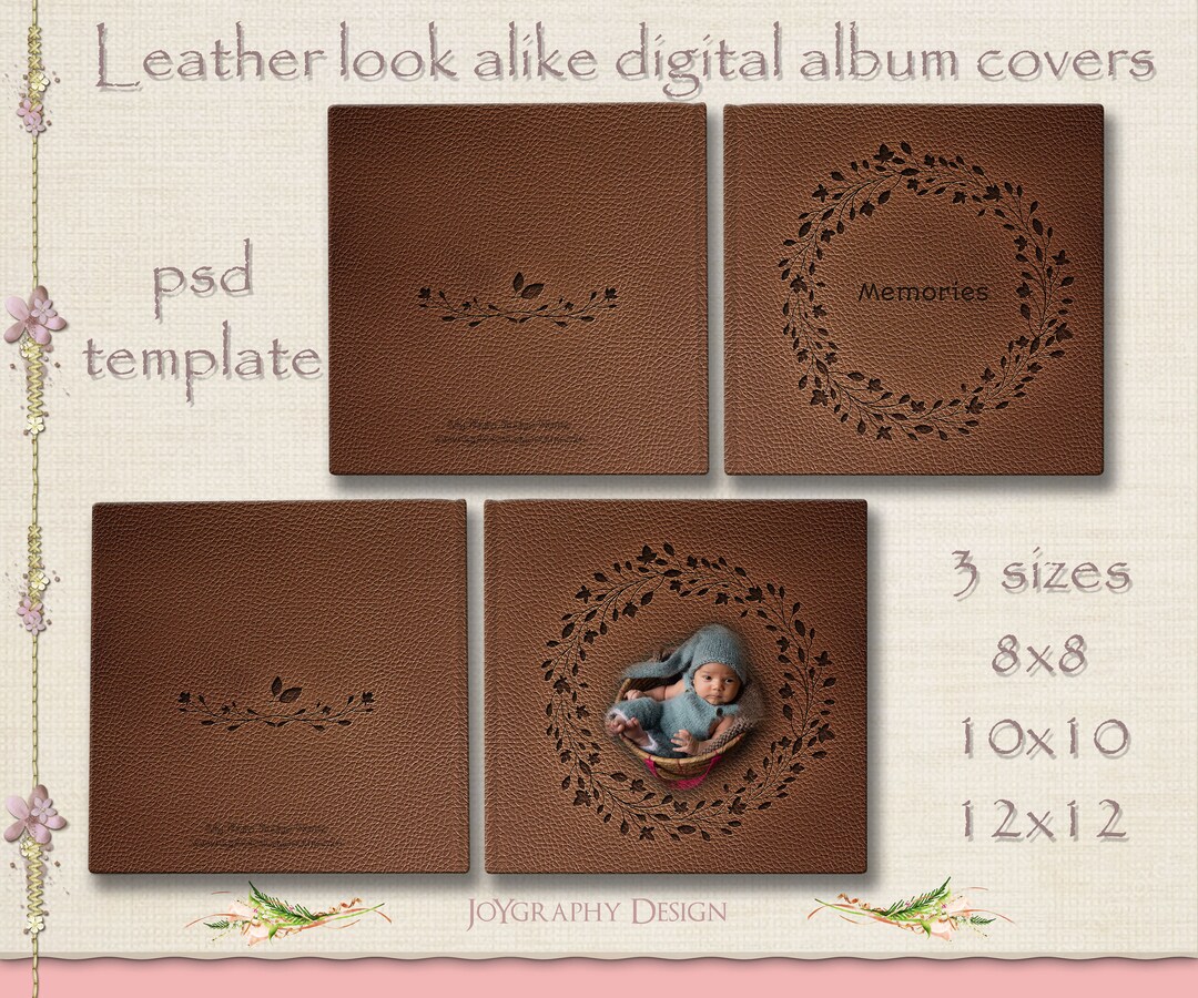 Brown Leather Look Alike Photo Book Cover Template Digital Download ...