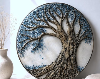 Árbol de la Vida hecho a mano para pared, escultura de resina de cristal texturizada, decoración del hogar con simbolismo de crecimiento.