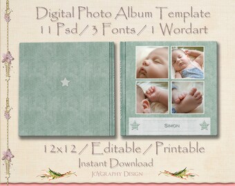 12x12 Digitale Album Vorlage für Fotografen / 10 Spreads Buch / Sofort Download / Kinder Fotografie / Baby Album / Familienfotografie