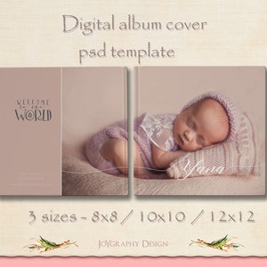 Photo Book Cover Template Yana, Baby Photo album Cover Template for photographers, photoshop album templates, Digital Instant Download, PSD